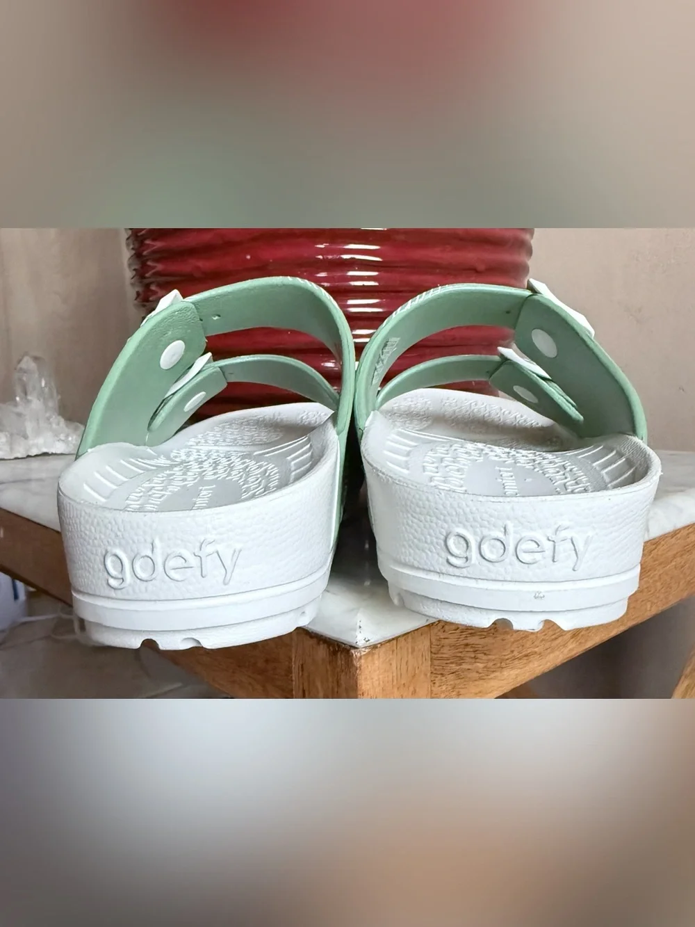 Gdefy UpBov Ortho Slide Sandals Green Palm Leaf Women’s Sz 8 Support